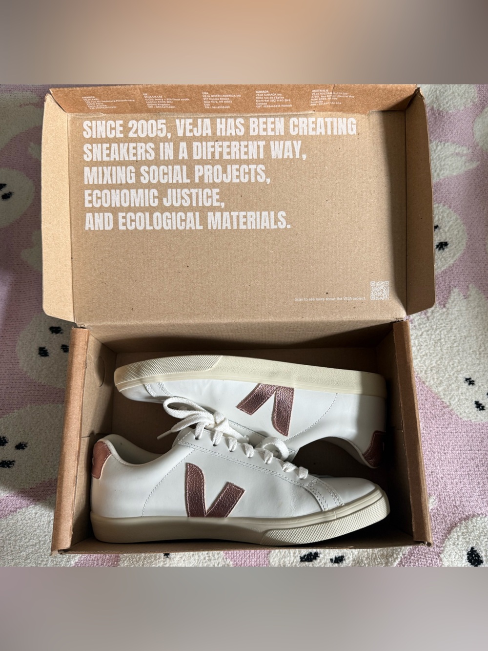 Veja White Leather Sneakers with Brown V-Logo